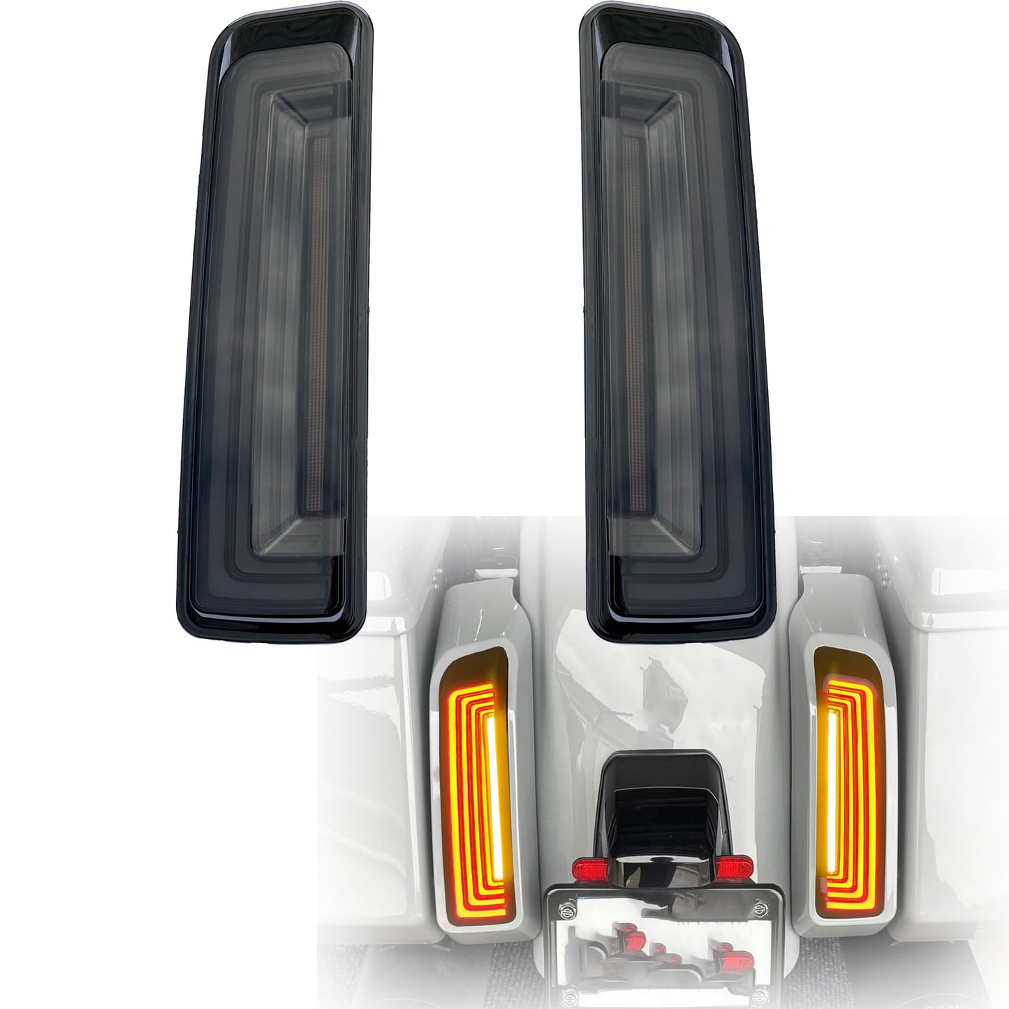 Tunnel-style LED Tail Lights Rear Lights for Harley 2023.5-up CVO Models, Run Brake Amber Turn Signal for Harley New Touring 2024-later Street Glide,Road Glide Accessories (Red Lens)