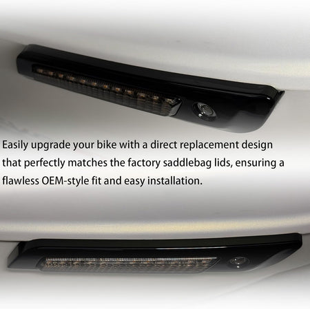 Saddlebag Latch Cover LED Light Kit, Red Brake/Running Light & Amber Sequential Turn Signals for 2024+ Road Glide/Street Glide,Compatible with 2023.5-up CVO Models,Smoked Lens