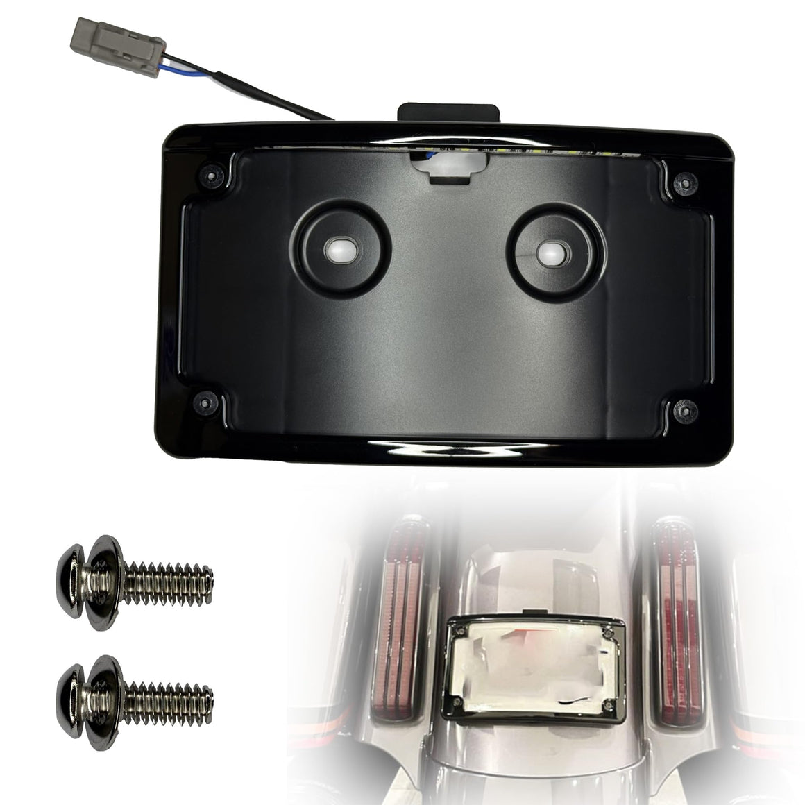 Curved LED License Plate Frame Combo kit for 2014-2022 Harley CVO Models (Chrome)