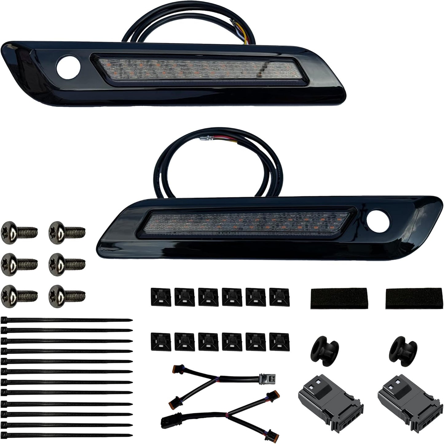 Saddlebag Latch Cover LED Light Kit, Red Brake/Running Light & Amber Sequential Turn Signals for 2024+ Road Glide/Street Glide,Compatible with 2023.5-up CVO Models,Smoked Lens