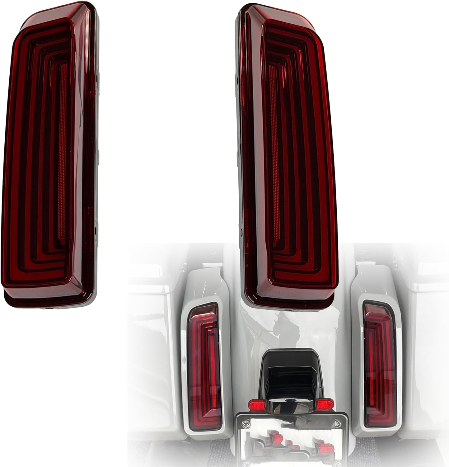 Tunnel-style LED Tail Lights Rear Lights for Harley 2023.5-up CVO Models, Run Brake Amber Turn Signal for Harley New Touring 2024-later Street Glide,Road Glide Accessories (Red Lens)