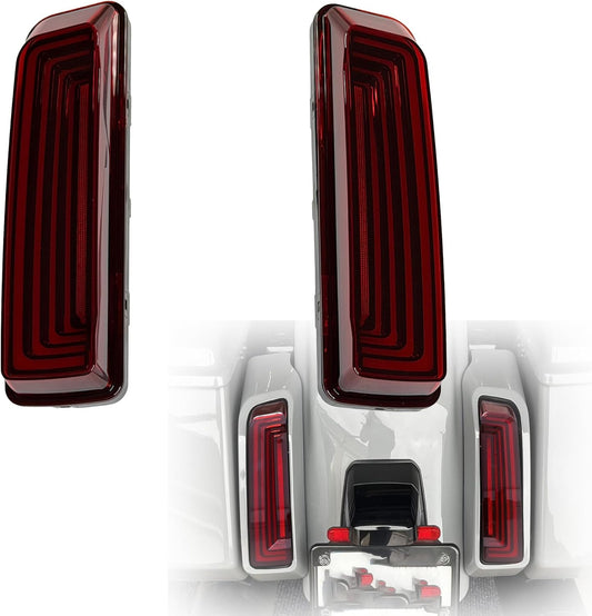 Tunnel-style LED Tail Lights Rear Lights for Harley 2023.5-up CVO Models, Run Brake Amber Turn Signal for Harley New Touring 2024-later Street Glide,Road Glide Accessories (Red Lens)