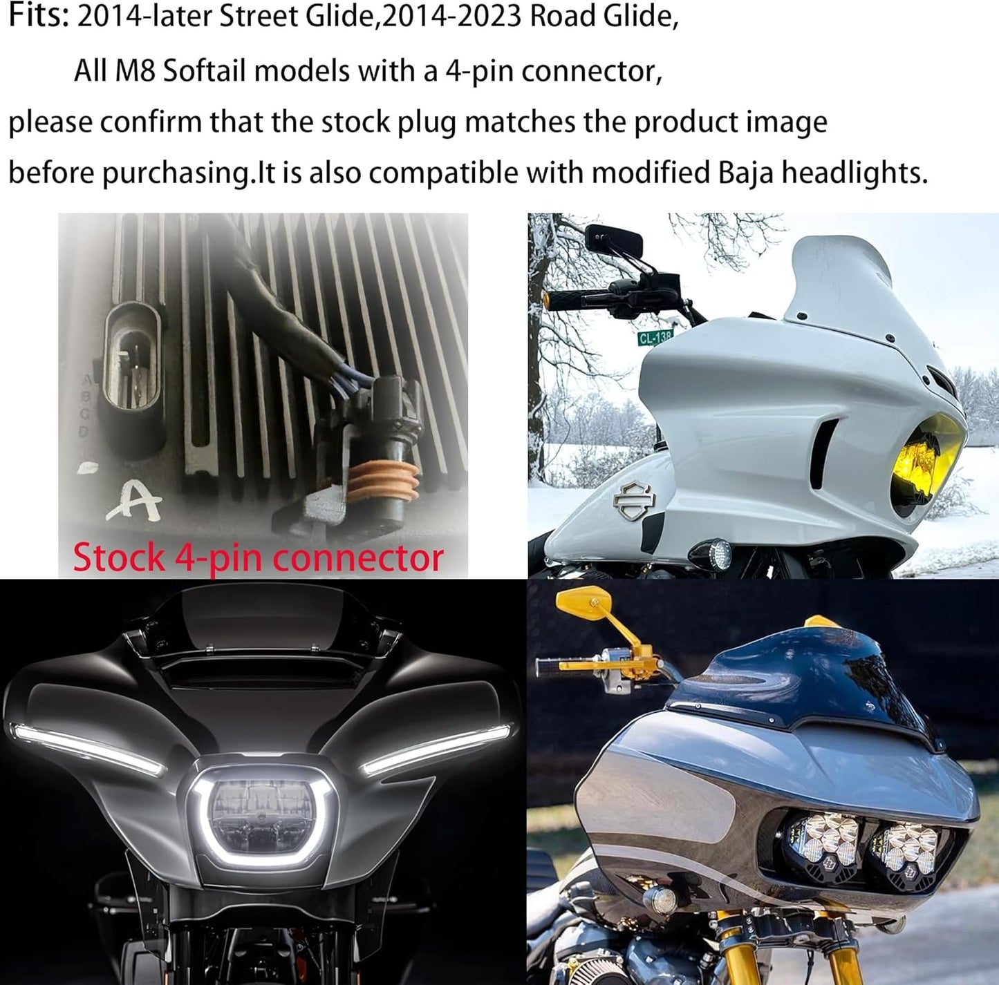 Motorcycle Low Beam Control Module Low Beam Off Function,Plug and Play,Controlled Directly Through The Factory Handlebar Switch for Harley Road Glide Street Glide Softail Sportster (2014-UP SG)