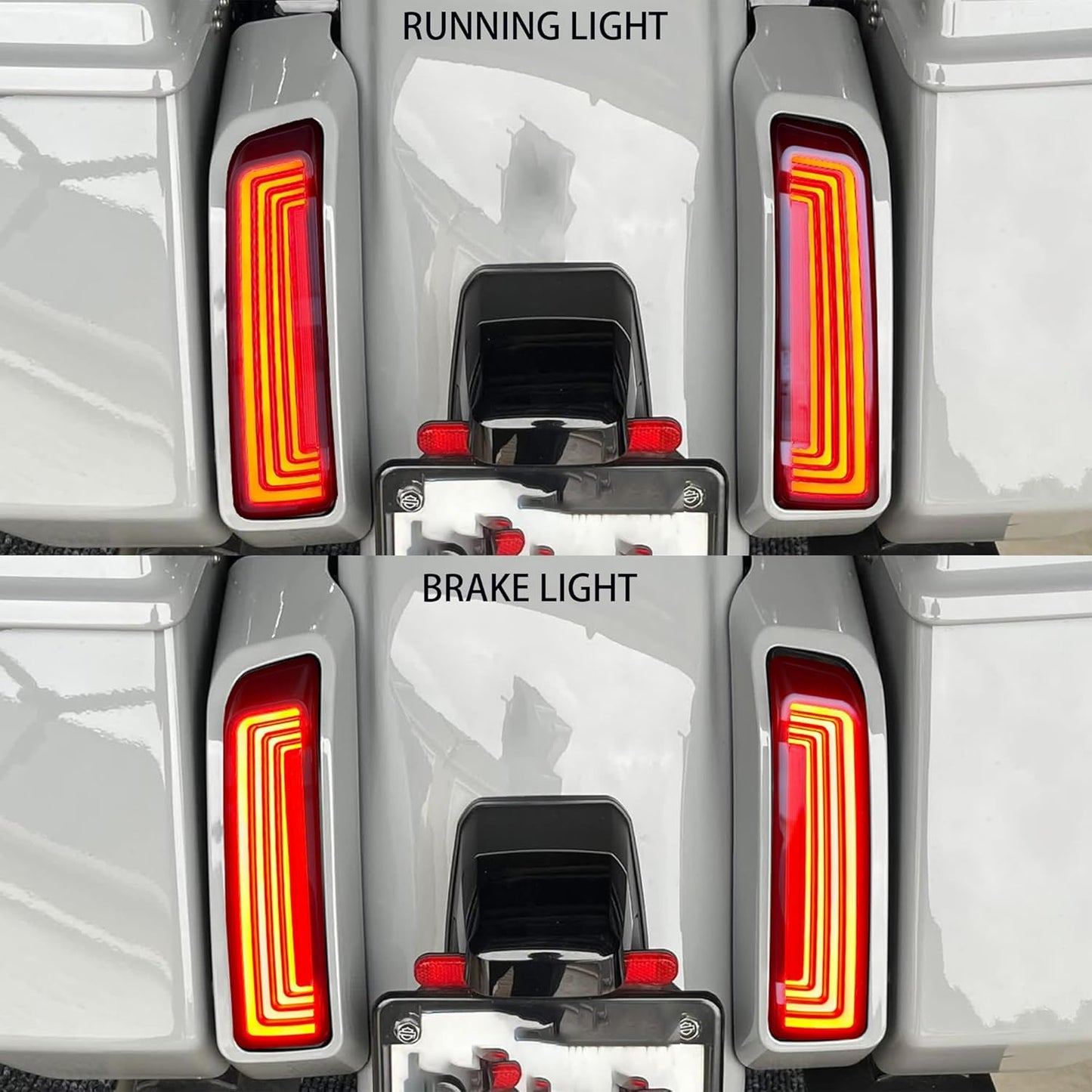 Tunnel-style LED Tail Lights Rear Lights for Harley 2023.5-up CVO Models, Run Brake Amber Turn Signal for Harley New Touring 2024-later Street Glide,Road Glide Accessories (Red Lens)